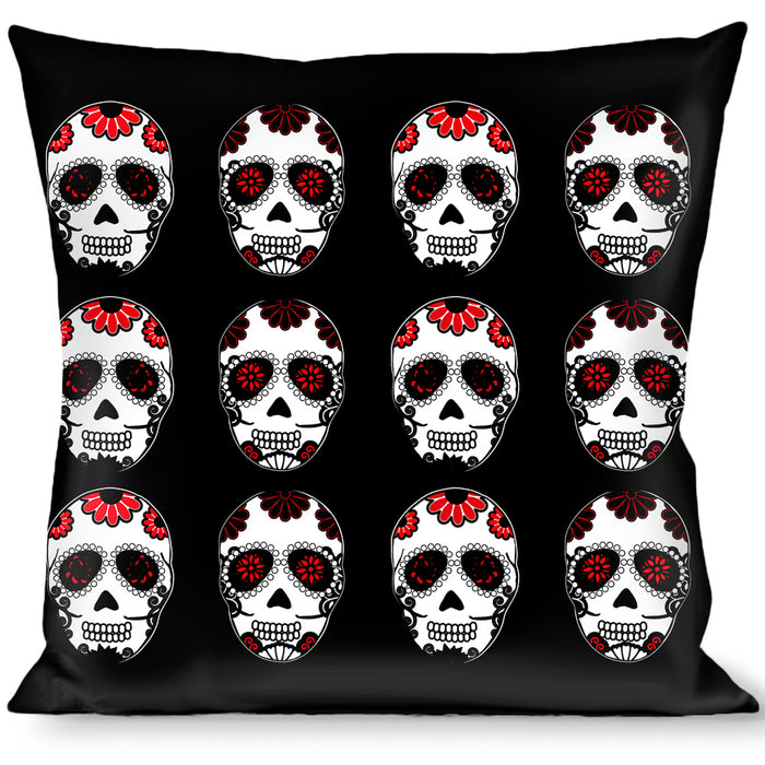 Buckle-Down Throw Pillow - Sugar Skulls Black/White/Red Throw Pillows Buckle-Down   
