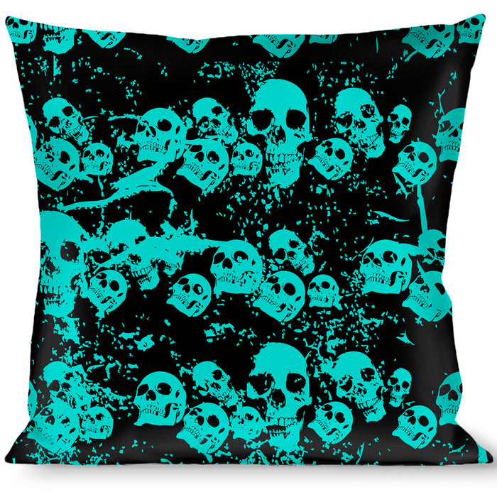 Buckle-Down Throw Pillow - Skulls Stacked Weathered Black/Teal Throw Pillows Buckle-Down   