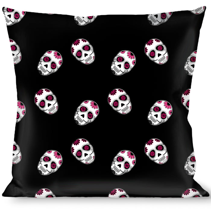 Buckle-Down Throw Pillow - Staggered Sugar Skulls Black/White/Pink Throw Pillows Buckle-Down   