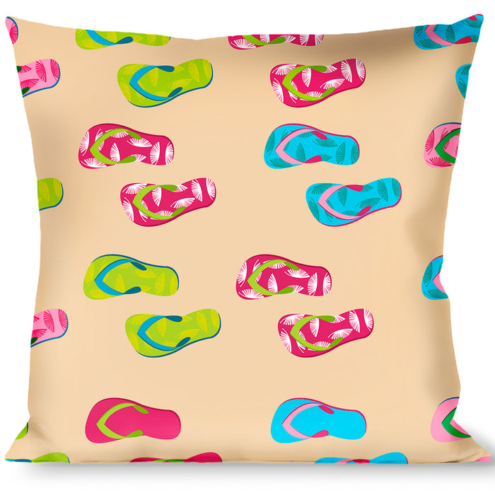 Buckle-Down Throw Pillow - Tropical Flip Flops Tan/Multi Color Throw Pillows Buckle-Down   