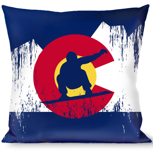 Buckle-Down Throw Pillow - Colorado Snowboarder/Snowy Mountains Weathered Throw Pillows Buckle-Down   
