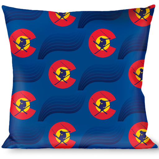 Buckle-Down Throw Pillow - Colorado Skier3 Blues/Red/Yellow Throw Pillows Buckle-Down   