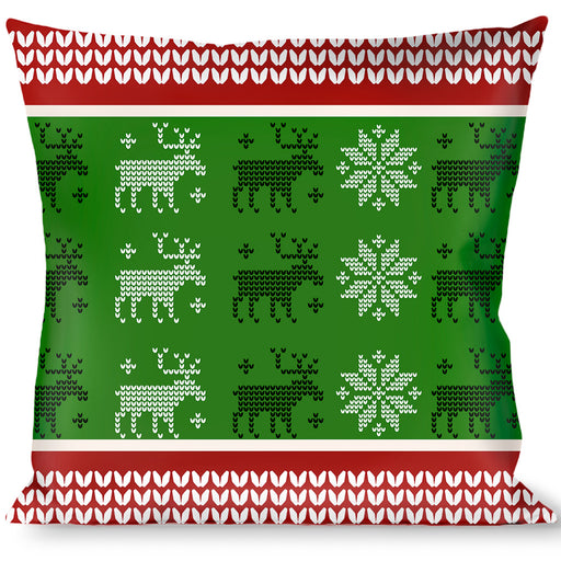 Buckle-Down Throw Pillow - Christmas Stitch Moose/Snowflakes Red/Green Throw Pillows Buckle-Down   