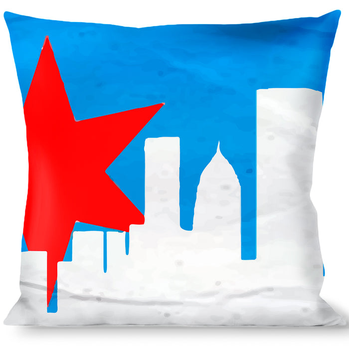 Buckle-Down Throw Pillow - Chicago Skyline/Flag Distressed Black/White/Red Throw Pillows Buckle-Down   