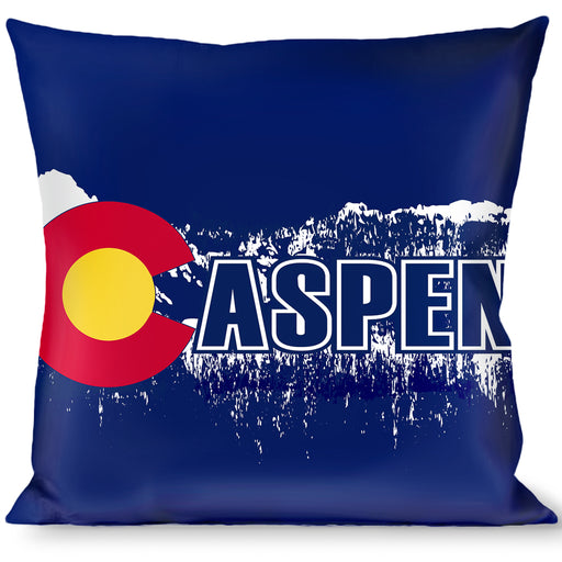 Buckle-Down Throw Pillow - Colorado ASPEN Flag/Snowy Mountains Weathered2 Blue/White/Red/Yellows Throw Pillows Buckle-Down   