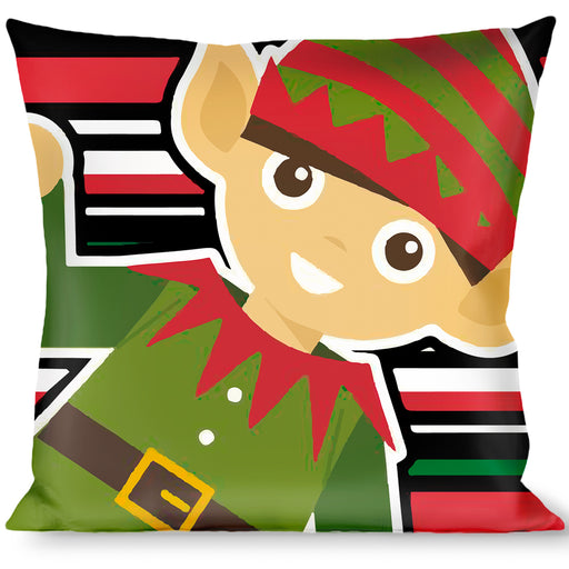 Buckle-Down Throw Pillow - Christmas Elves/Stripes Black/Red/White/Green Throw Pillows Buckle-Down   