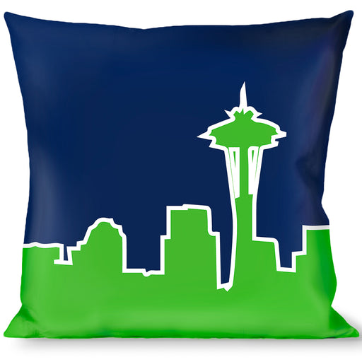 Buckle-Down Throw Pillow - Seattle Skyline Navy/Bright Green Throw Pillows Buckle-Down   