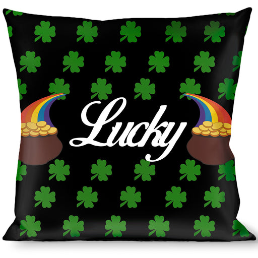 Buckle-Down Throw Pillow - St. Pat's LUCKY Pot of Gold/Shamrocks Scattered Black/Green/White Throw Pillows Buckle-Down   