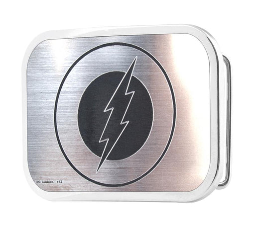 Flash Logo Framed Brushed Silver/Black - Chrome Rock Star Buckle Belt Buckles DC Comics   