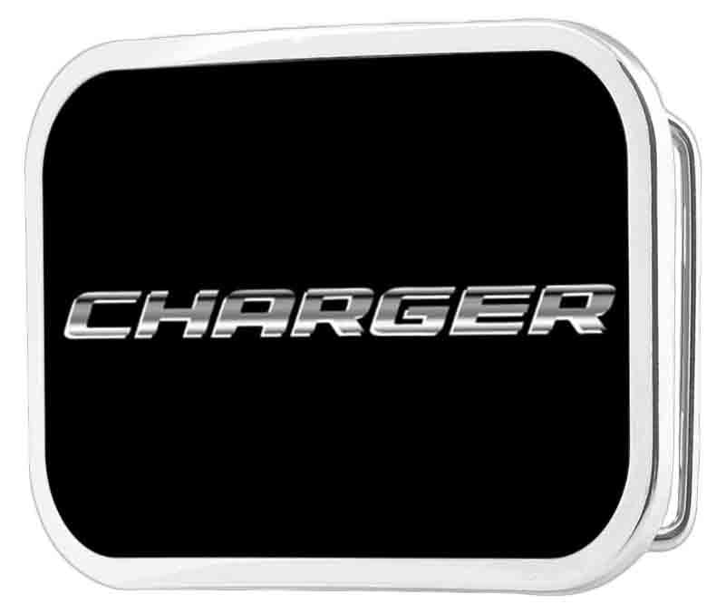 CHARGER Text Framed FCG Black/Silver-Fade - Chrome Rock Star Buckle Belt Buckles Dodge   