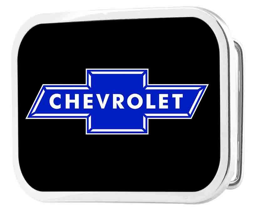 Chevy Bowtie Framed FCG Black/Blue - Chrome Rock Star Buckle Belt Buckles GM General Motors   