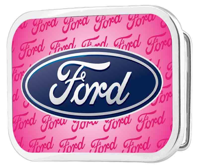 Ford Oval w/Text Framed FCG Pink - Chrome Rock Star Buckle Belt Buckles Ford   