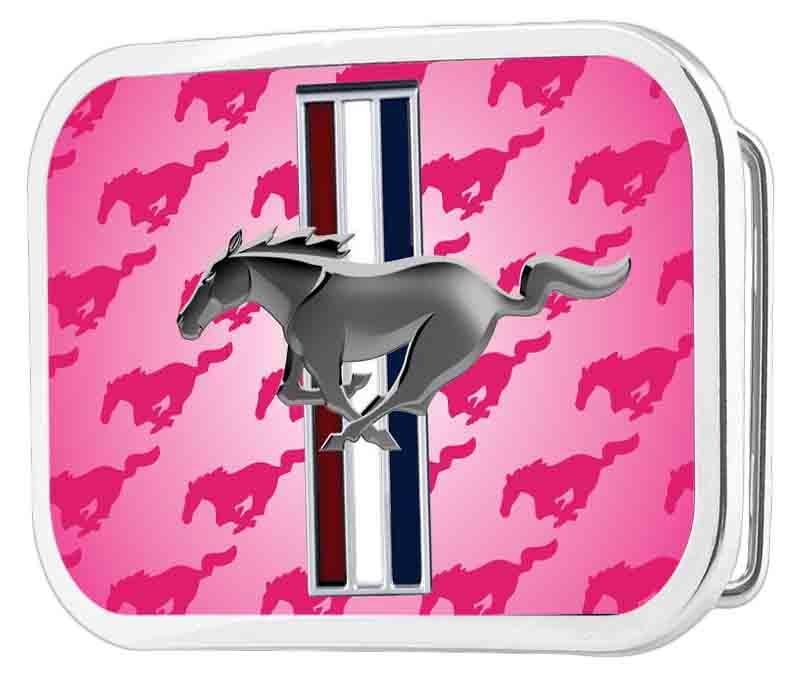 Ford Mustang w/Logo Framed FCG Pink - Chrome Rock Star Buckle Belt Buckles Ford   