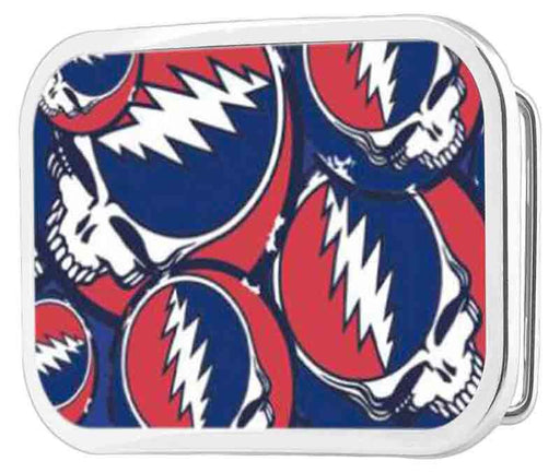 Steal Your Face Stacked FCG Red/White/Blue - Chrome Rock Star Buckle Belt Buckles Grateful Dead   