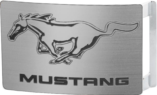 Ford Mustang w/Text Rock Star Buckle - Brushed Silver/Black Belt Buckles Ford   