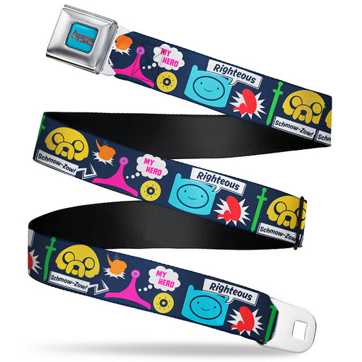 ADVENTURE TIME Title Logo Full Color Blue Seatbelt Belt - Adventure Time Finn and Jake Icons and Quotes Navy/Multi Color Webbing Seatbelt Belts Cartoon Network   