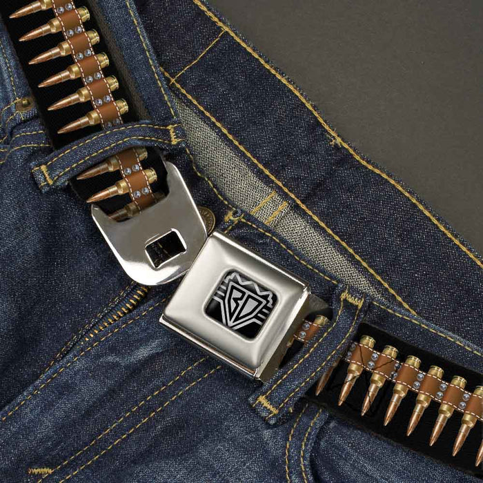 BD Wings Logo CLOSE-UP Black/Silver Seatbelt Belt - Printed Bullets Pattern Webbing Seatbelt Belts Buckle-Down   