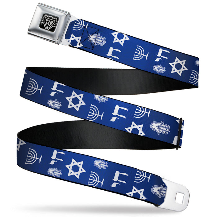 BD Wings Logo CLOSE-UP Full Color Black Silver Seatbelt Belt - Jewish Symbols-4 Blue/White Webbing Seatbelt Belts Buckle-Down   