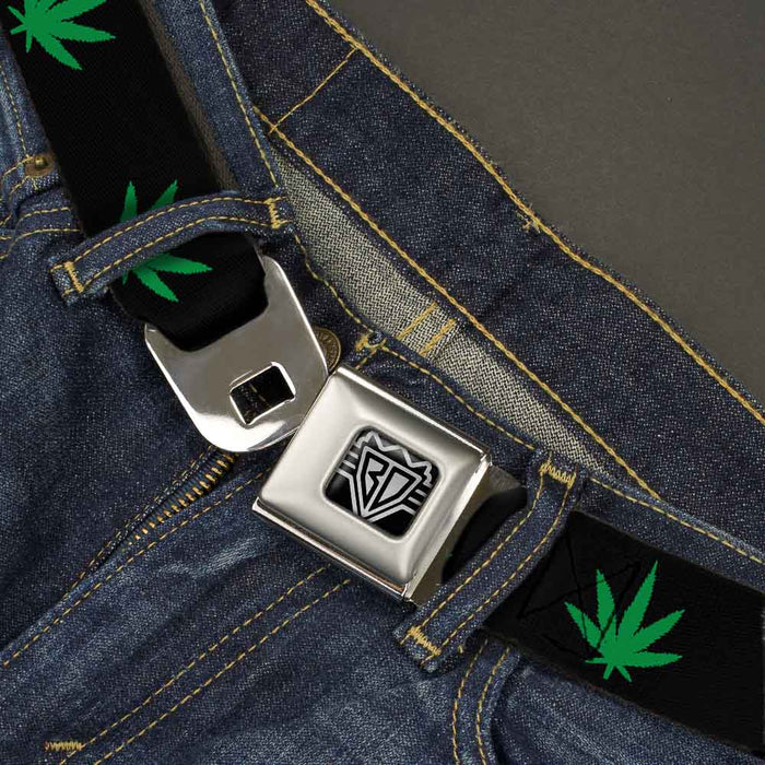 Seatbelt Belt - Marijuana Leaf Repeat Black/Green Seatbelt Belts Buckle-Down   