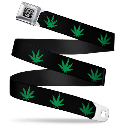 Seatbelt Belt - Marijuana Leaf Repeat Black/Green Seatbelt Belts Buckle-Down   