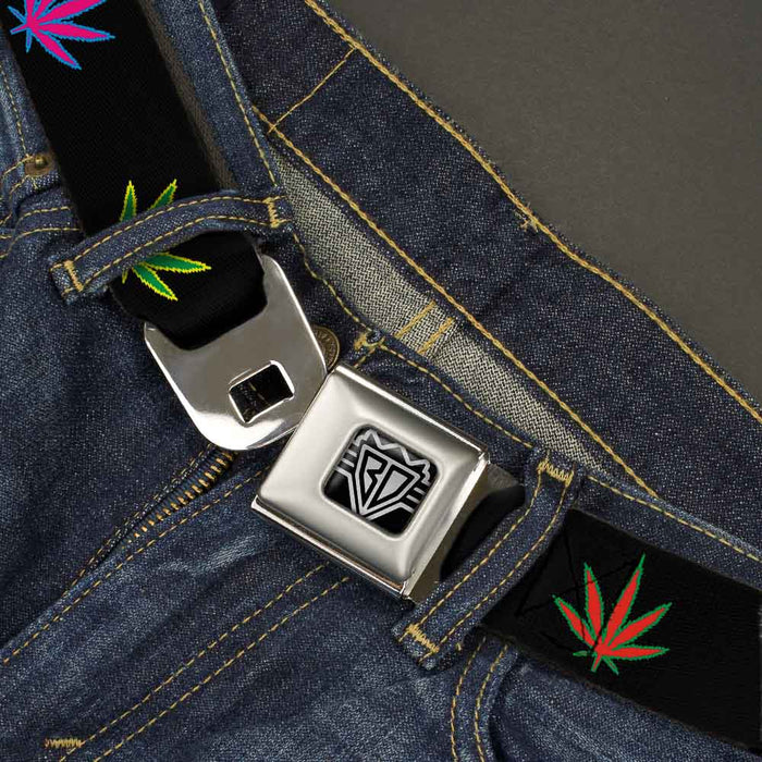 Seatbelt Belt - Marijuana Leaf Repeat Black/Multi Color Seatbelt Belts Buckle-Down   