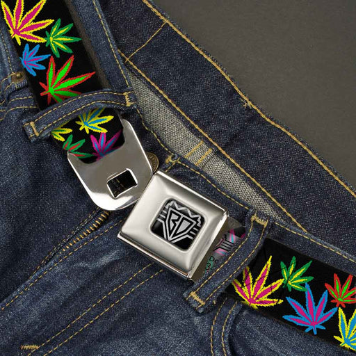 Seatbelt Belt - Multi Marijuana Leaves Black/Multi Color Seatbelt Belts Buckle-Down   