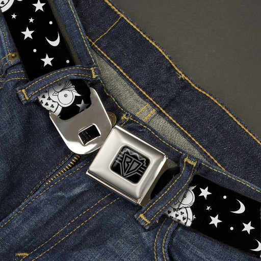 BD Wings Logo CLOSE-UP Black/Silver Seatbelt Belt - Owls Black/White2 Webbing Seatbelt Belts Buckle-Down   