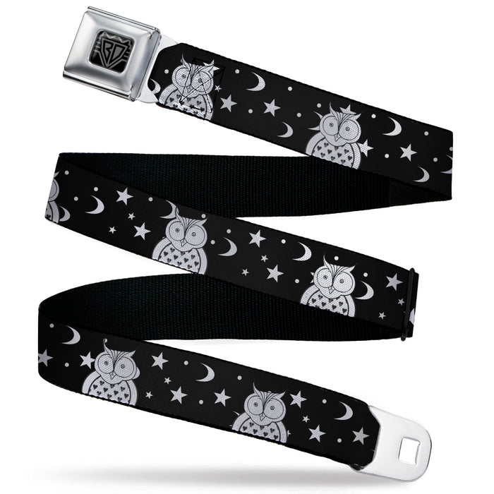 BD Wings Logo CLOSE-UP Black/Silver Seatbelt Belt - Owls Black/White2 Webbing Seatbelt Belts Buckle-Down   