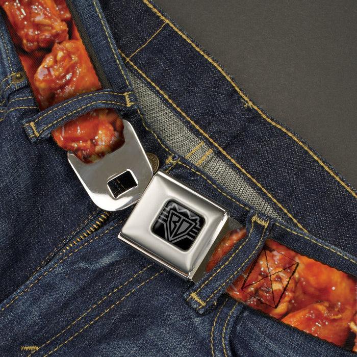 BD Wings Logo CLOSE-UP Full Color Black Silver Seatbelt Belt - Vivid Hot Wings Stacked Webbing Seatbelt Belts Buckle-Down   