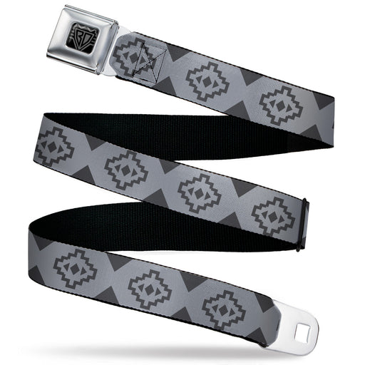 BD Wings Logo CLOSE-UP Black/Silver Seatbelt Belt - Aztec21 Tonal Grays Webbing Seatbelt Belts Buckle-Down   