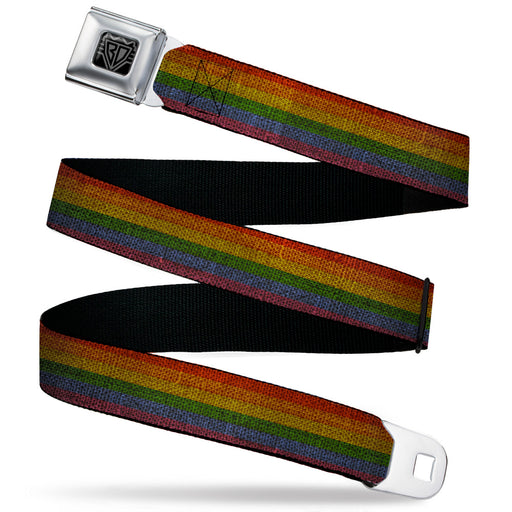 BD Wings Logo CLOSE-UP Black/Silver Seatbelt Belt - Burlap Texture Rainbow Webbing Seatbelt Belts Buckle-Down   