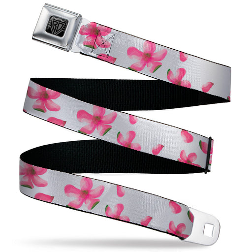 BD Wings Logo CLOSE-UP Black/Silver Seatbelt Belt - Flowers/Petals Scattered White/Pinks Webbing Seatbelt Belts Buckle-Down   