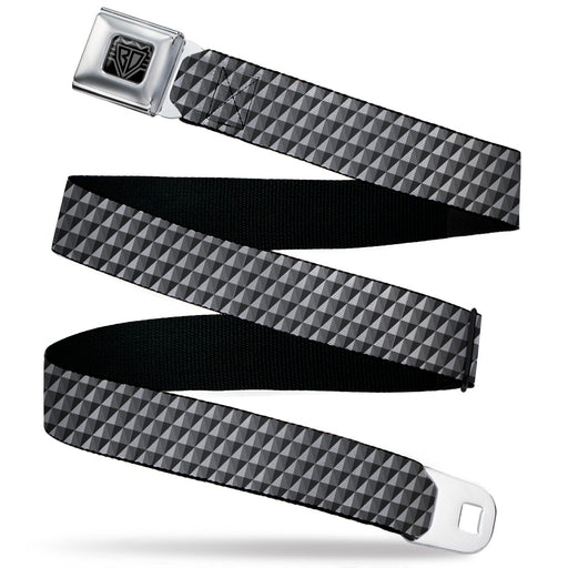 BD Wings Logo CLOSE-UP Black/Silver Seatbelt Belt - Geometric Triangles Tonal Grays Webbing Seatbelt Belts Buckle-Down   