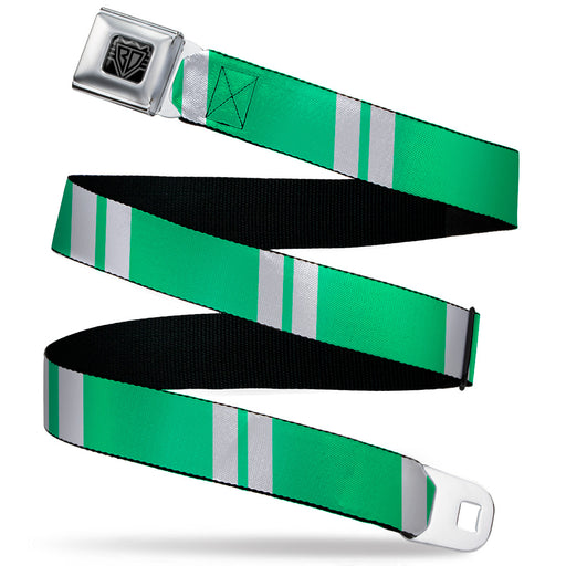 BD Wings Logo CLOSE-UP Black/Silver Seatbelt Belt - Hash Mark Stripe Double Green/Silver Webbing Seatbelt Belts Buckle-Down   