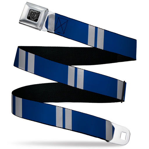 BD Wings Logo CLOSE-UP Black/Silver Seatbelt Belt - Hash Mark Stripe Double Navy/Silver Webbing Seatbelt Belts Buckle-Down   