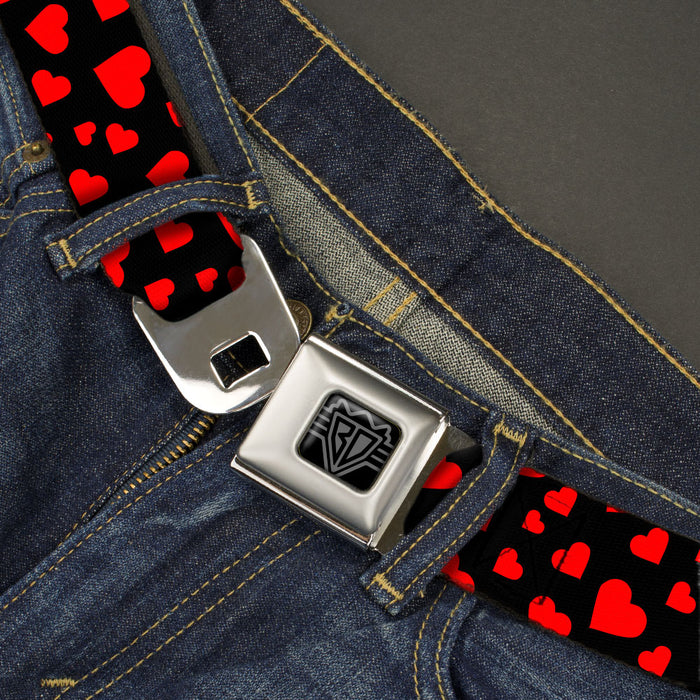 BD Wings Logo CLOSE-UP Black/Silver Seatbelt Belt - Hearts Scattered Black/Red Webbing Seatbelt Belts Buckle-Down   