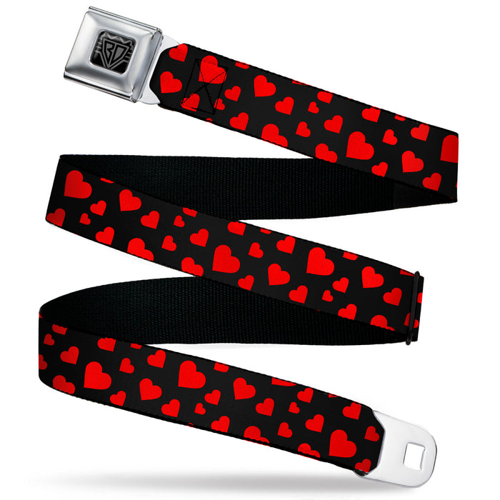 BD Wings Logo CLOSE-UP Black/Silver Seatbelt Belt - Hearts Scattered Black/Red Webbing Seatbelt Belts Buckle-Down   