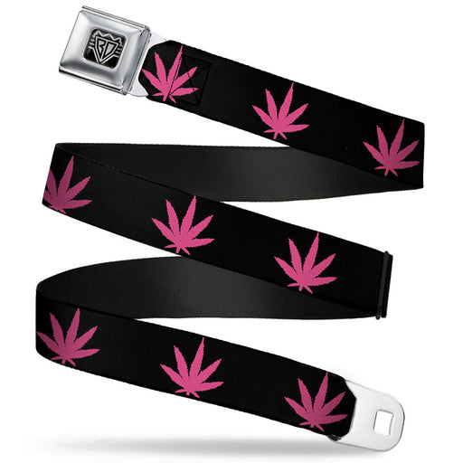 Seatbelt Belt - Marijuana Leaf Repeat Black/Pink Seatbelt Belts Buckle-Down   