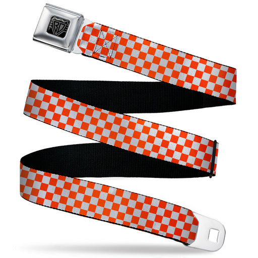 BD Wings Logo CLOSE-UP Black/Silver Seatbelt Belt - Mini Checker Orange/White Webbing Seatbelt Belts Buckle-Down   