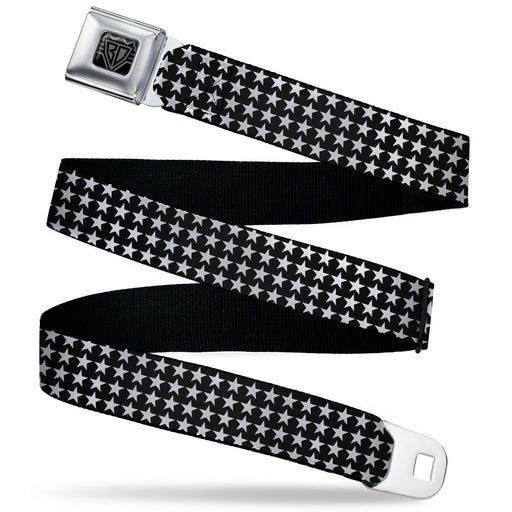 BD Wings Logo CLOSE-UP Black/Silver Seatbelt Belt - Mini Stars Outline Black/White Webbing Seatbelt Belts Buckle-Down   
