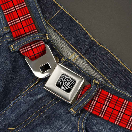 BD Wings Logo CLOSE-UP Full Color Black Silver Seatbelt Belt - Plaid Red Webbing Seatbelt Belts Buckle-Down   