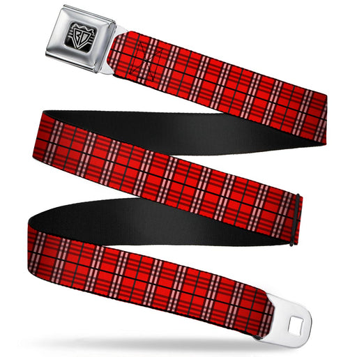 BD Wings Logo CLOSE-UP Full Color Black Silver Seatbelt Belt - Plaid Red Webbing Seatbelt Belts Buckle-Down   