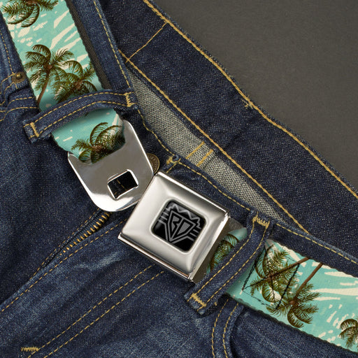 BD Wings Logo CLOSE-UP Black/Silver Seatbelt Belt - Palm Trees Swaying Tan/Teal Webbing Seatbelt Belts Buckle-Down   