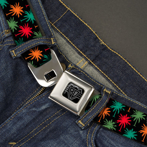 BD Wings Logo CLOSE-UP Black/Silver Seatbelt Belt - Palm Trees Black/Multi Color Webbing Seatbelt Belts Buckle-Down   