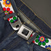 BD Wings Logo CLOSE-UP Black/Silver Seatbelt Belt - Psychedelic Daisies CLOSE-UP White/Multi Color Webbing Seatbelt Belts Buckle-Down   