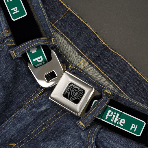 BD Wings Logo CLOSE-UP Black/Silver Seatbelt Belt - PIKE PLACE Direction Sign Black/White/Green Webbing Seatbelt Belts Buckle-Down   