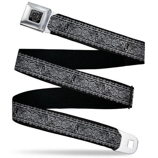 BD Wings Logo CLOSE-UP Black/Silver Seatbelt Belt - Paisley4 w/Border Black/White Webbing Seatbelt Belts Buckle-Down   