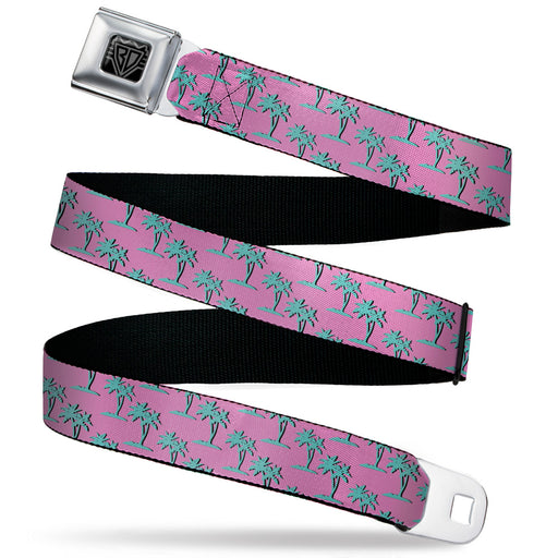 BD Wings Logo CLOSE-UP Black/Silver Seatbelt Belt - Palm Trees Silhouette Monogram Pink/Turquoise Webbing Seatbelt Belts Buckle-Down   