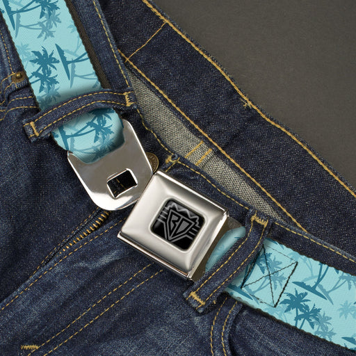 BD Wings Logo CLOSE-UP Black/Silver Seatbelt Belt - Palm Trees Silhouette Scattered Blues Webbing Seatbelt Belts Buckle-Down   