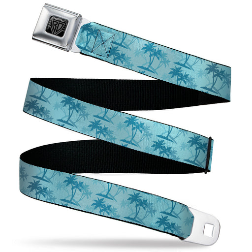 BD Wings Logo CLOSE-UP Black/Silver Seatbelt Belt - Palm Trees Silhouette Scattered Blues Webbing Seatbelt Belts Buckle-Down   
